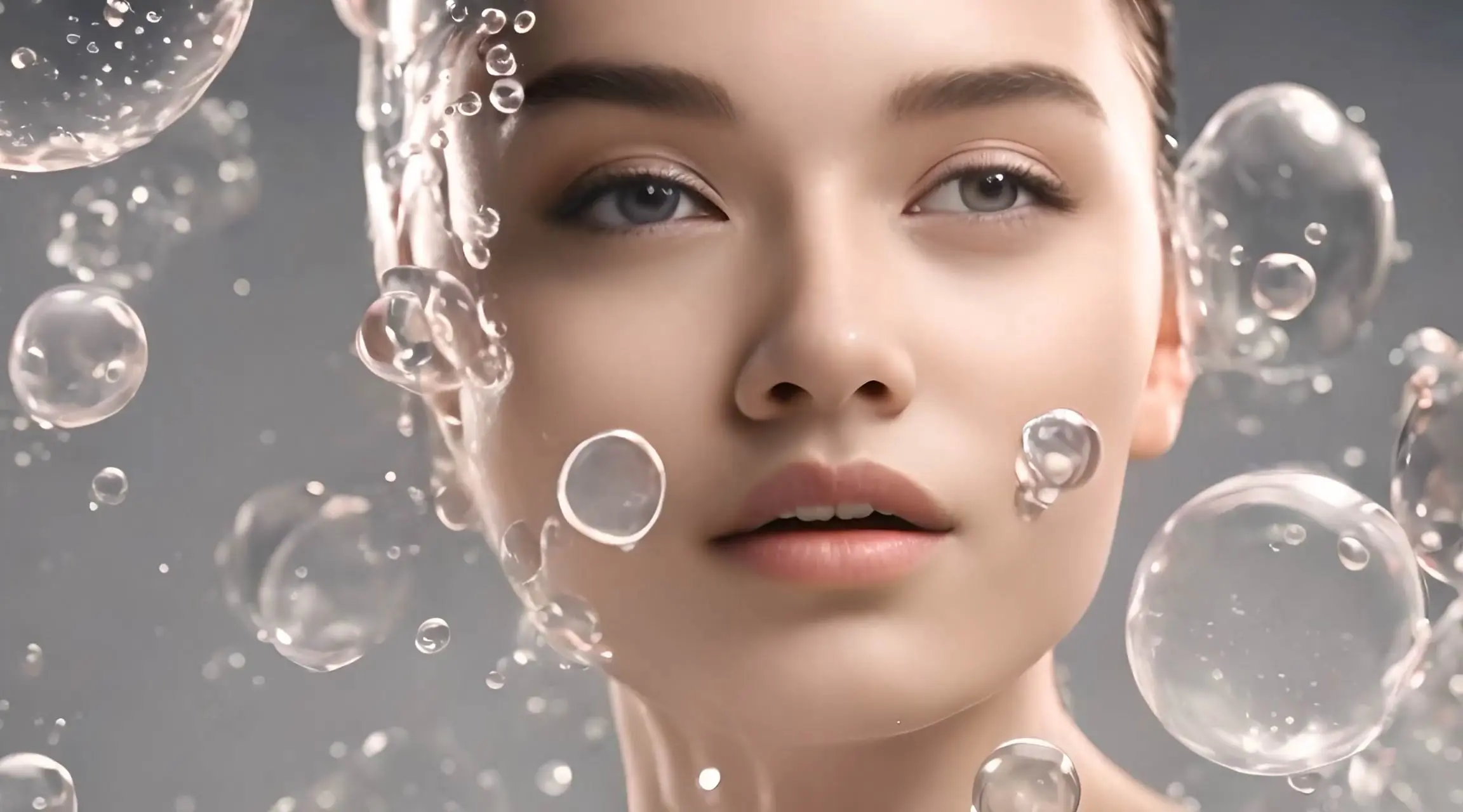 Woman with Water Bubbles on Her Face